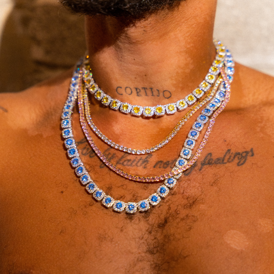 Blue Cushion Cut Chain Necklace